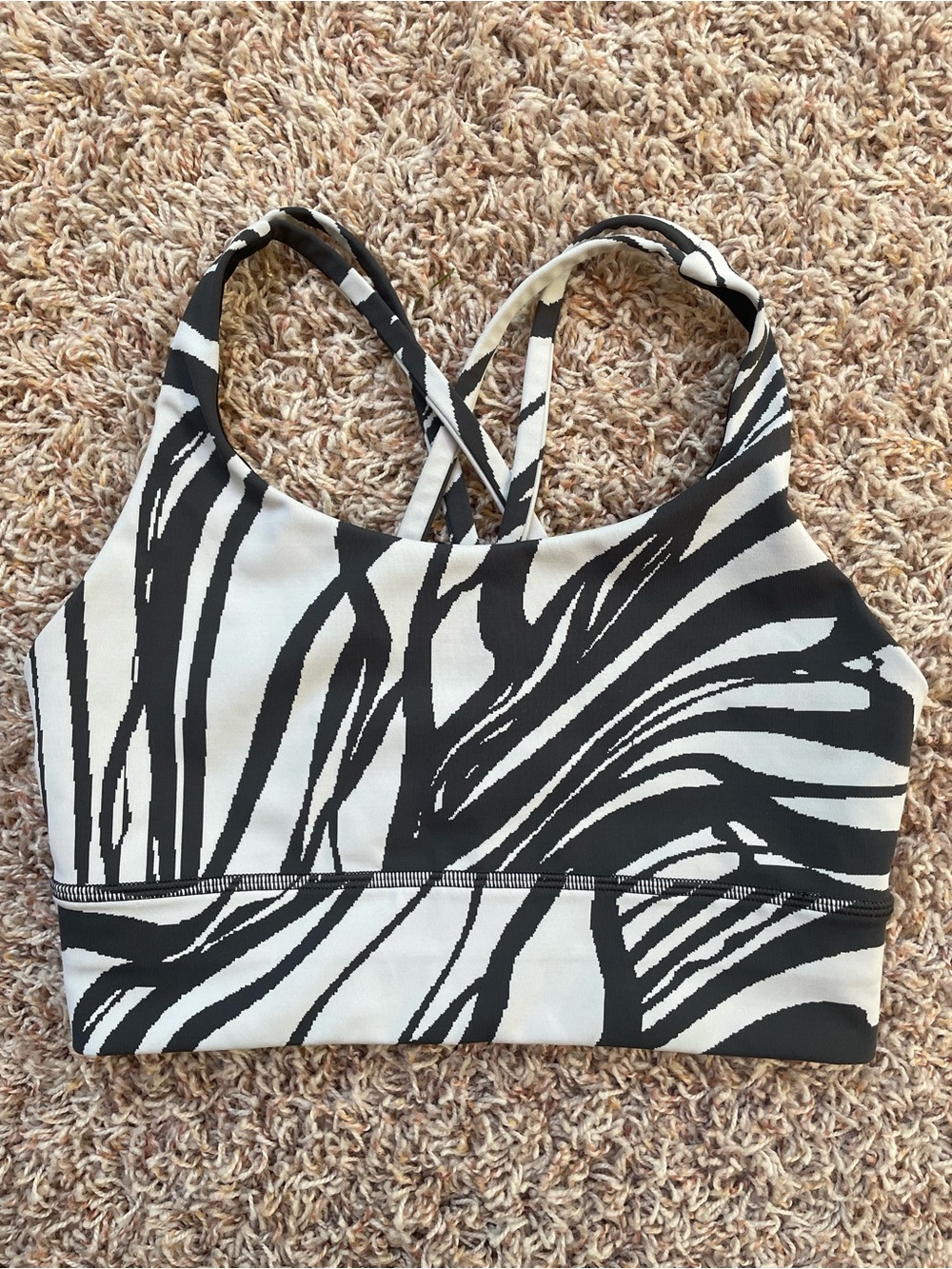Lululemon Black White Zebra-Print Sports Bra Women Size 6 Gym Pilates Yoga Run